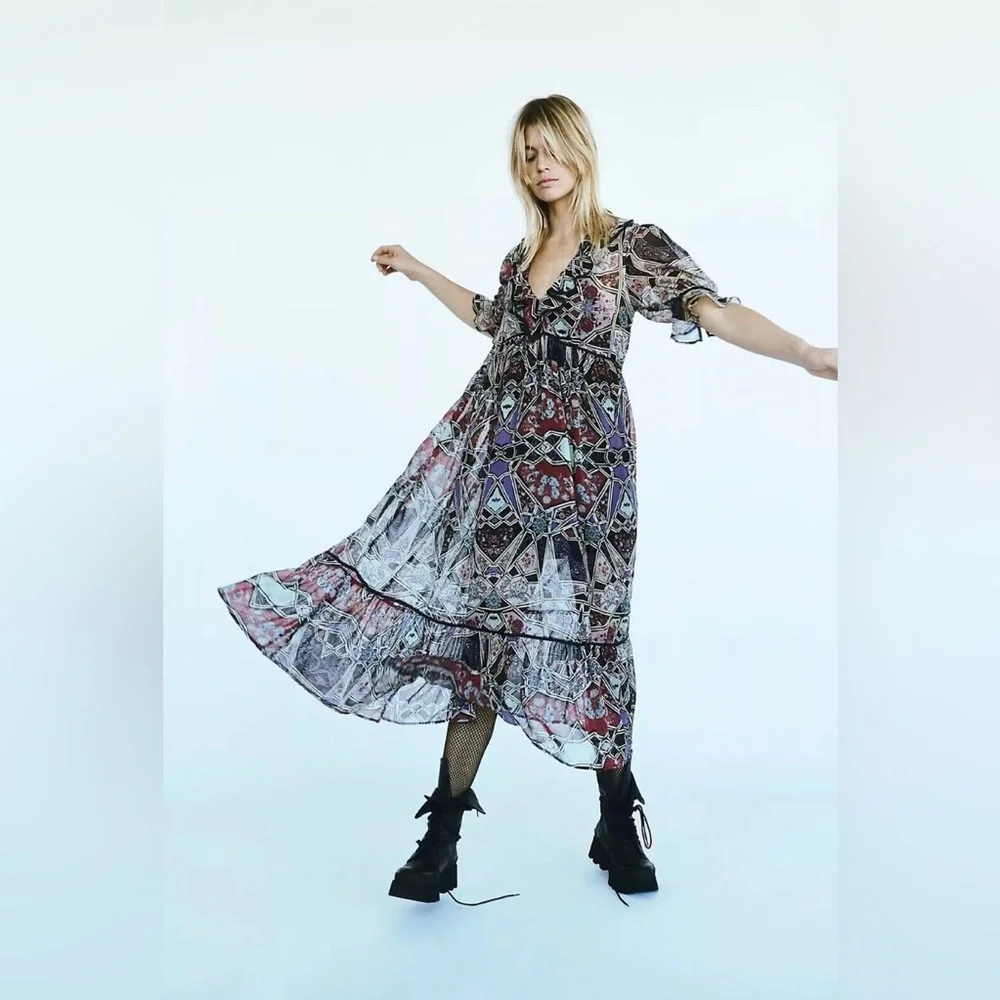 NWOT Free People Women's Black Combo Multi Color Carmella Printed Maxi Dress -XS - Picture 4 of 16